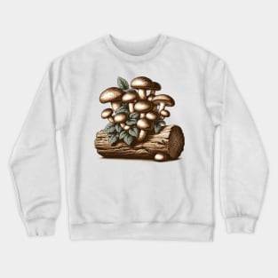 Shiitake Mushrooms on Fallen Tree: Vintage Cottage Core Crewneck Sweatshirt